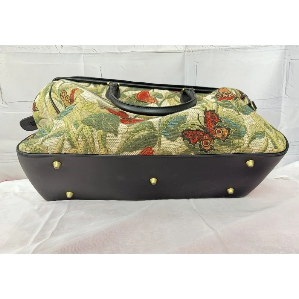 Vintage Bueno Butterfly Fabric Tapestry Weekender Duffle Bag Tote Large Travel